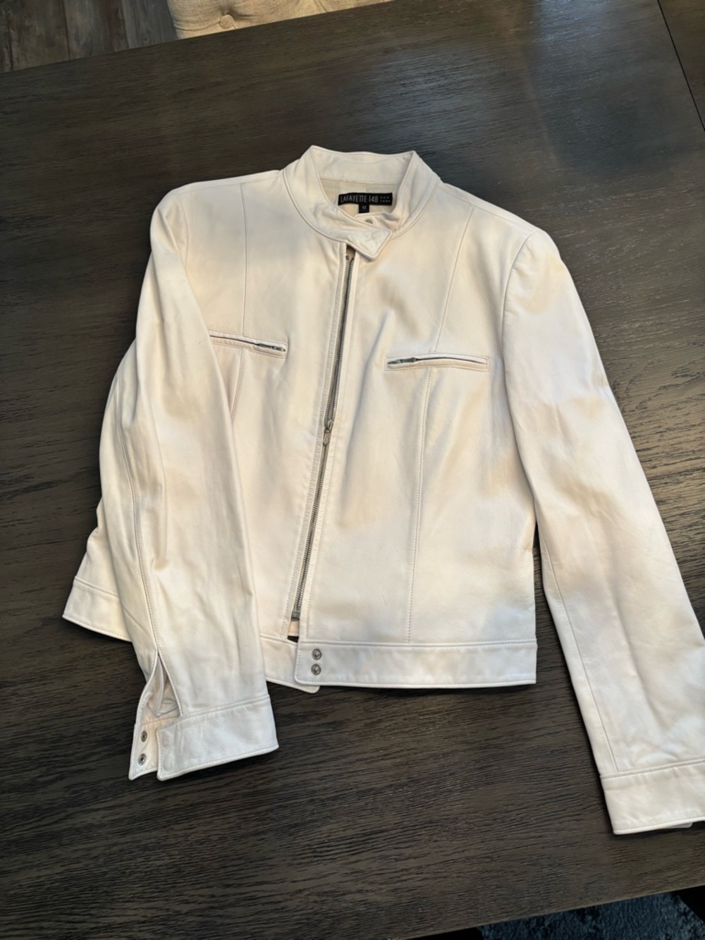Lafayette 148 New York White Leather Jacket, Size 12